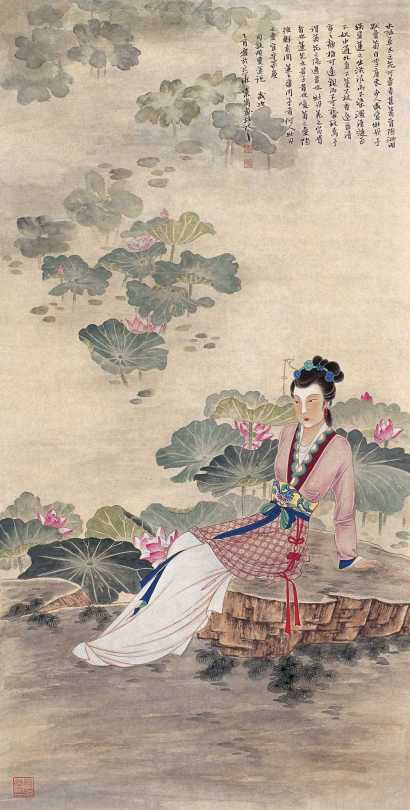 刘紫岗 乙酉（2005年）作 仕女图 镜心